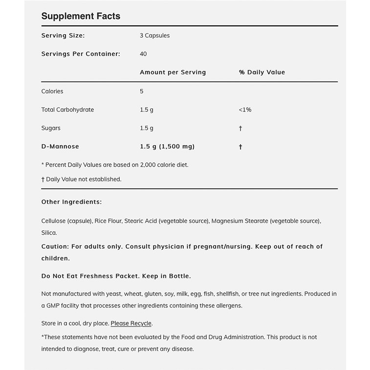 NOW - D-Mannose 500mg - 120caps