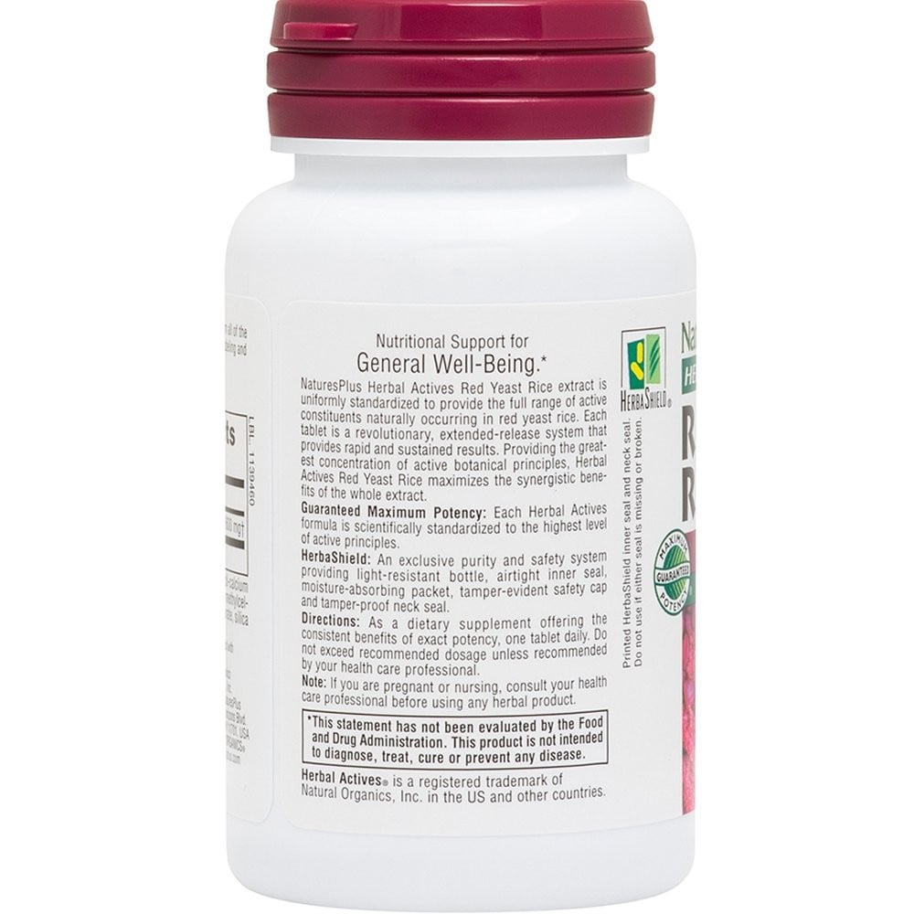 NATURES PLUS - HERBAL ACTIVES Red Yeast Rice 600mg Extended Release - 30tabs