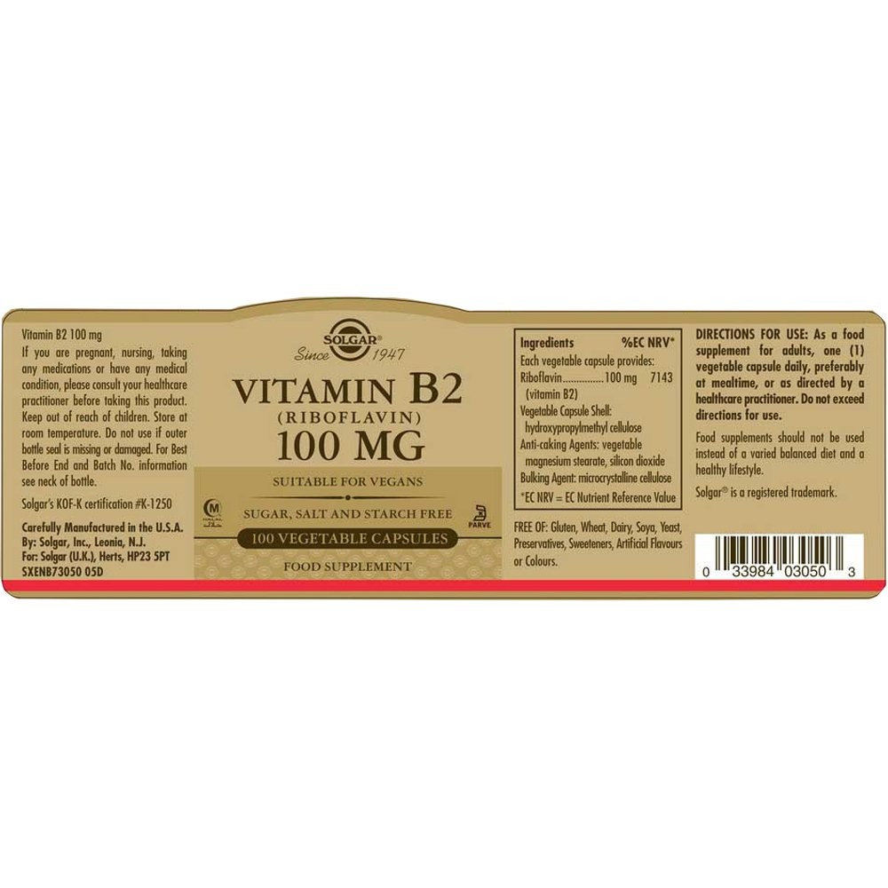 SOLGAR - Vitamin B2 100mg - 100caps