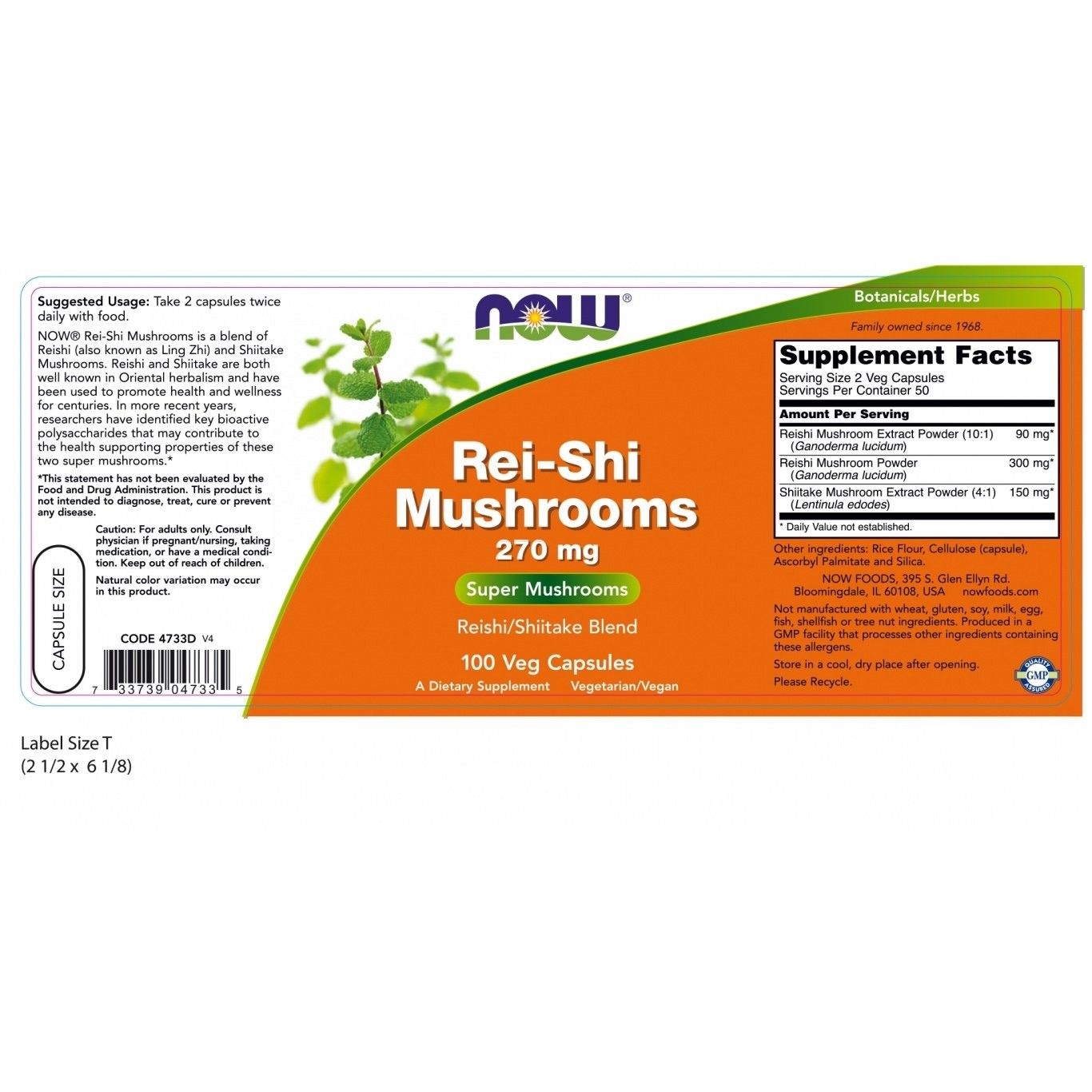 NOW - Rei-Shi Mushrooms 270mg - 100caps