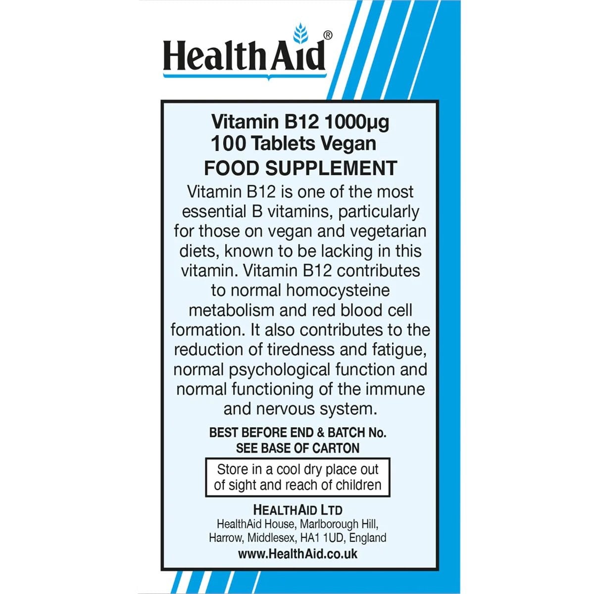 HEALTH AID - VEGAN Vitamin B12 1000μg - 100tabs