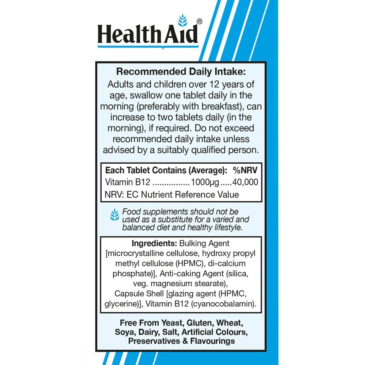 HEALTH AID - VEGAN Vitamin B12 1000μg - 100tabs
