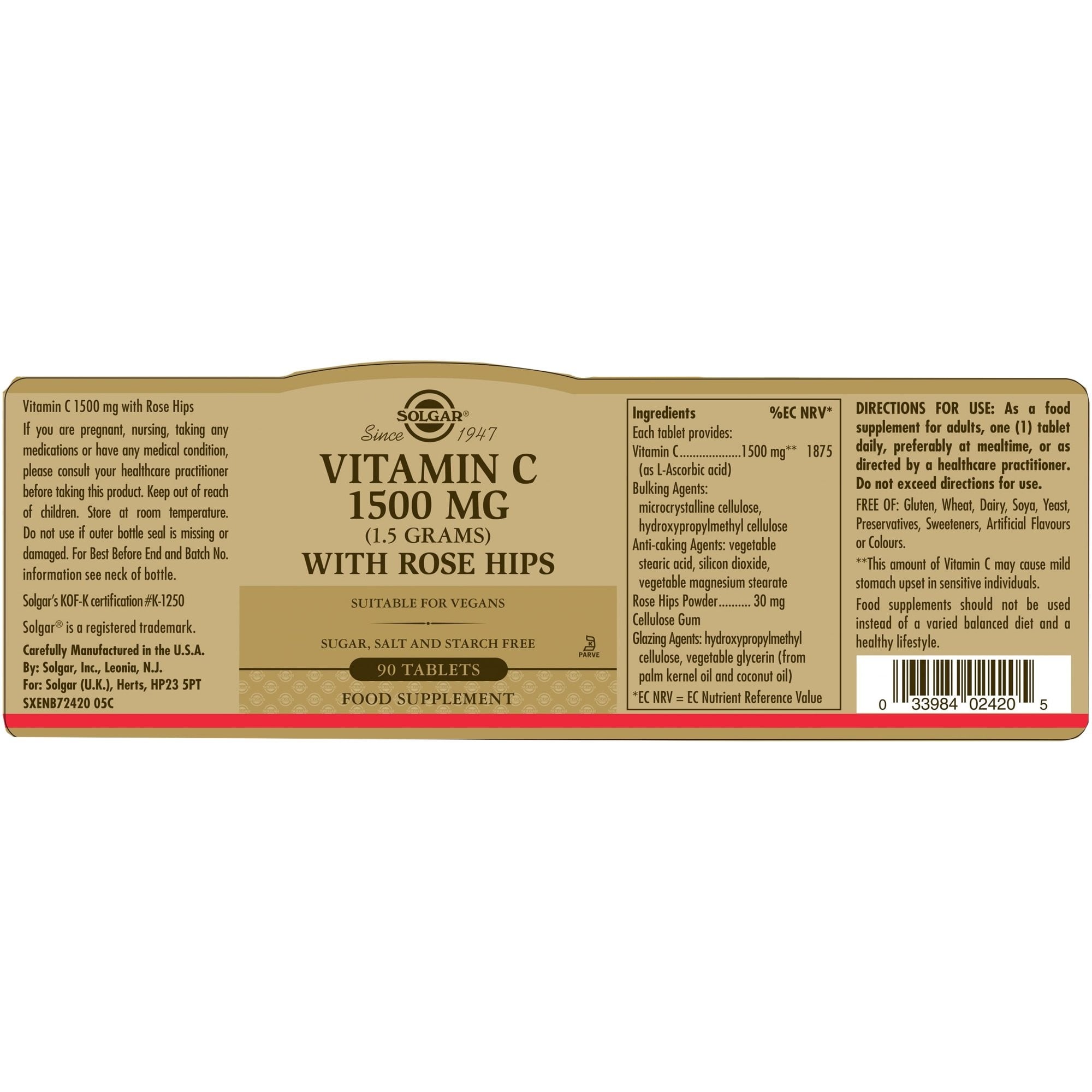 SOLGAR - Vitamin C 1500mg with Rose Hips - 90tabs