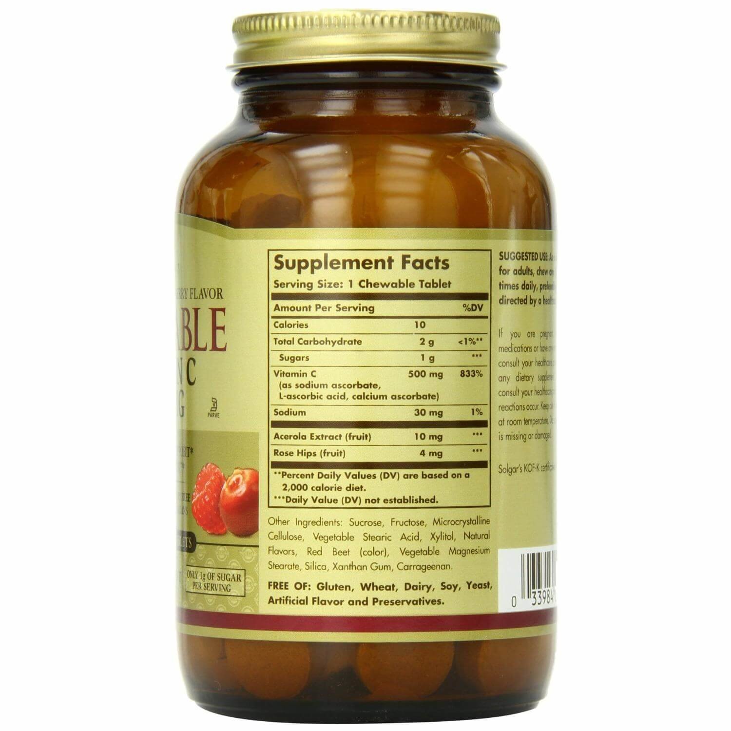 SOLGAR - Chewable Vitamin C 500mg (Raspberry Flavor) - 90chew.tabs