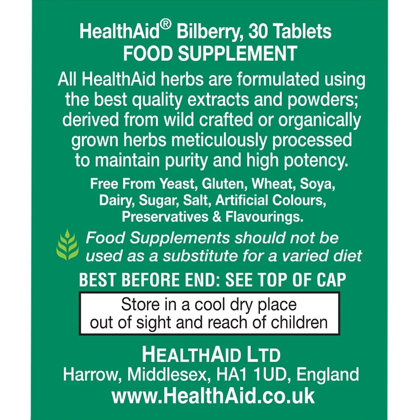 HEALTH AID - Bilberry 275mg - 30caps