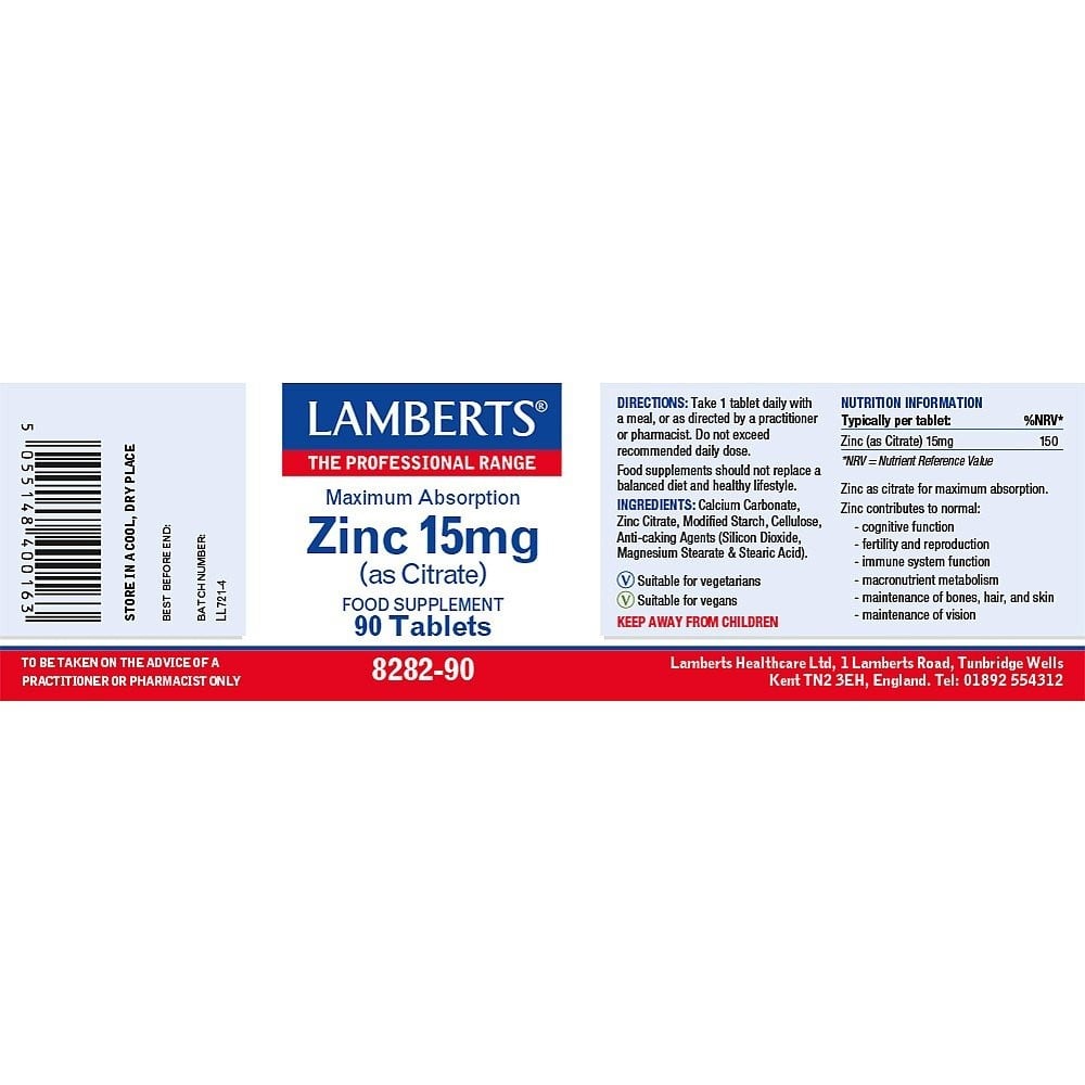 LAMBERTS - Zinc 15mg - 90tabs