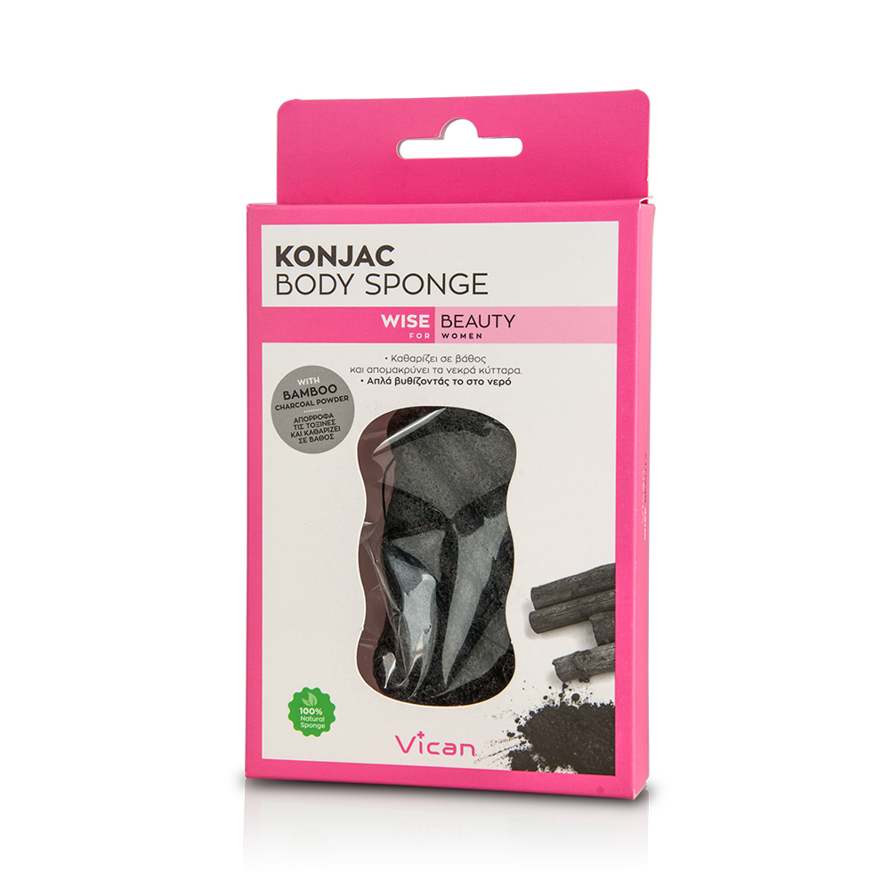 WISE BEAUTY - Konjac Body Sponge with Bamboo Charcoal Powder - 1τεμ.