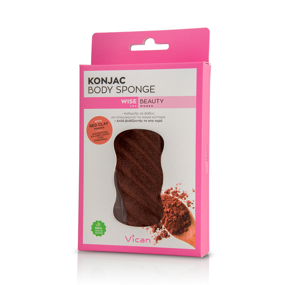 VICAN - WISE BEAUTY Konjac Body Sponge with Red Clay - 1τεμ.