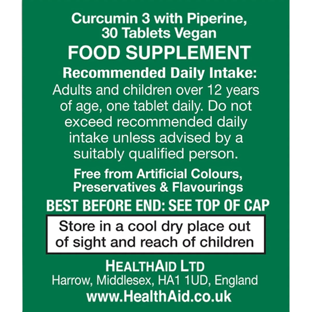 HEALTH AID - Curcumin 3 with Piperine 600mg - 30tabs