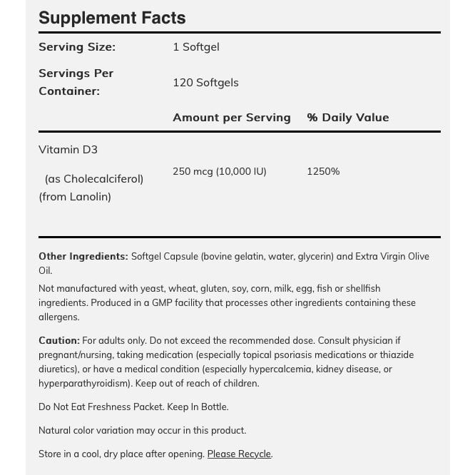 NOW - Vitamin D3 10000iu - 120softgels