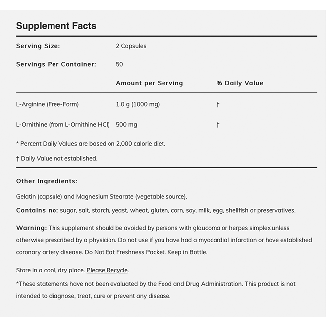 NOW - SPORTS Arginine & Ornithine 500/250 - 100caps