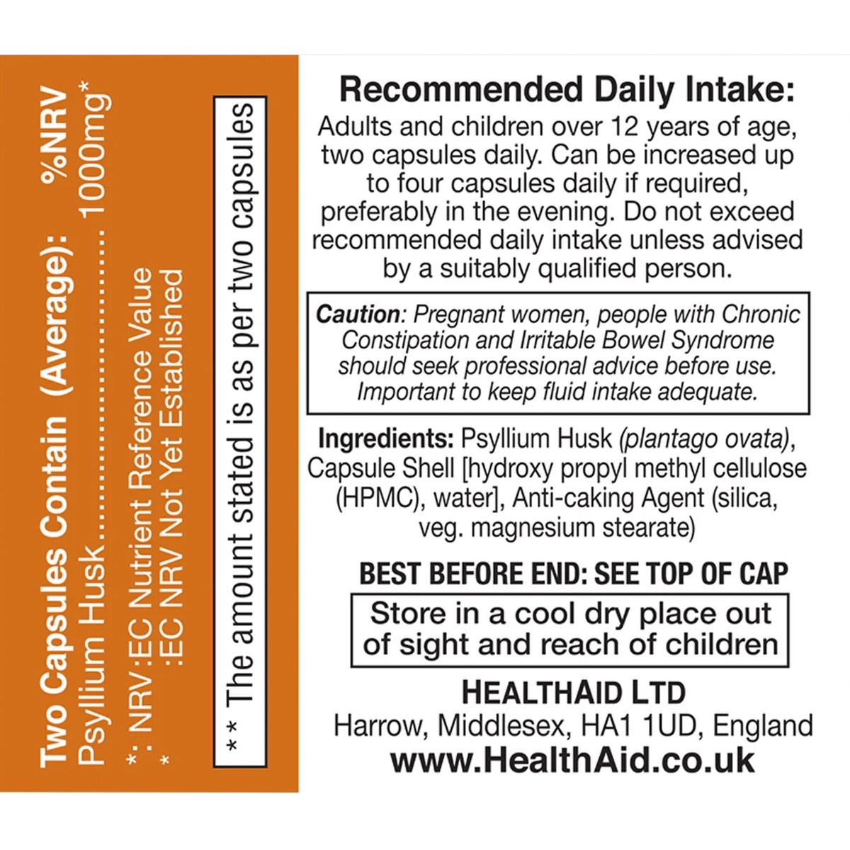 HEALTH AID -  Psyllium Husk 1000mg - 60caps