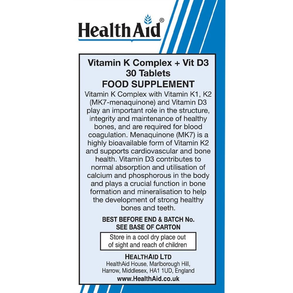 HEALTH AID - Vitamin K Complex + Vit D3 - 30tabs
