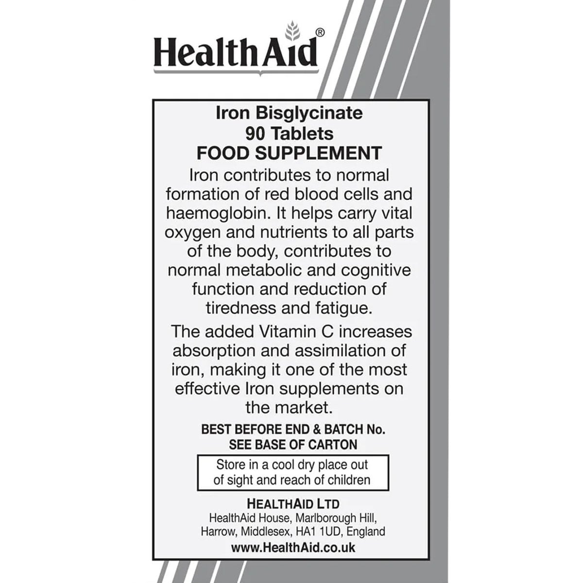 HEALTH AID - Iron Bisglycinate with Vitamin C - 90tabs