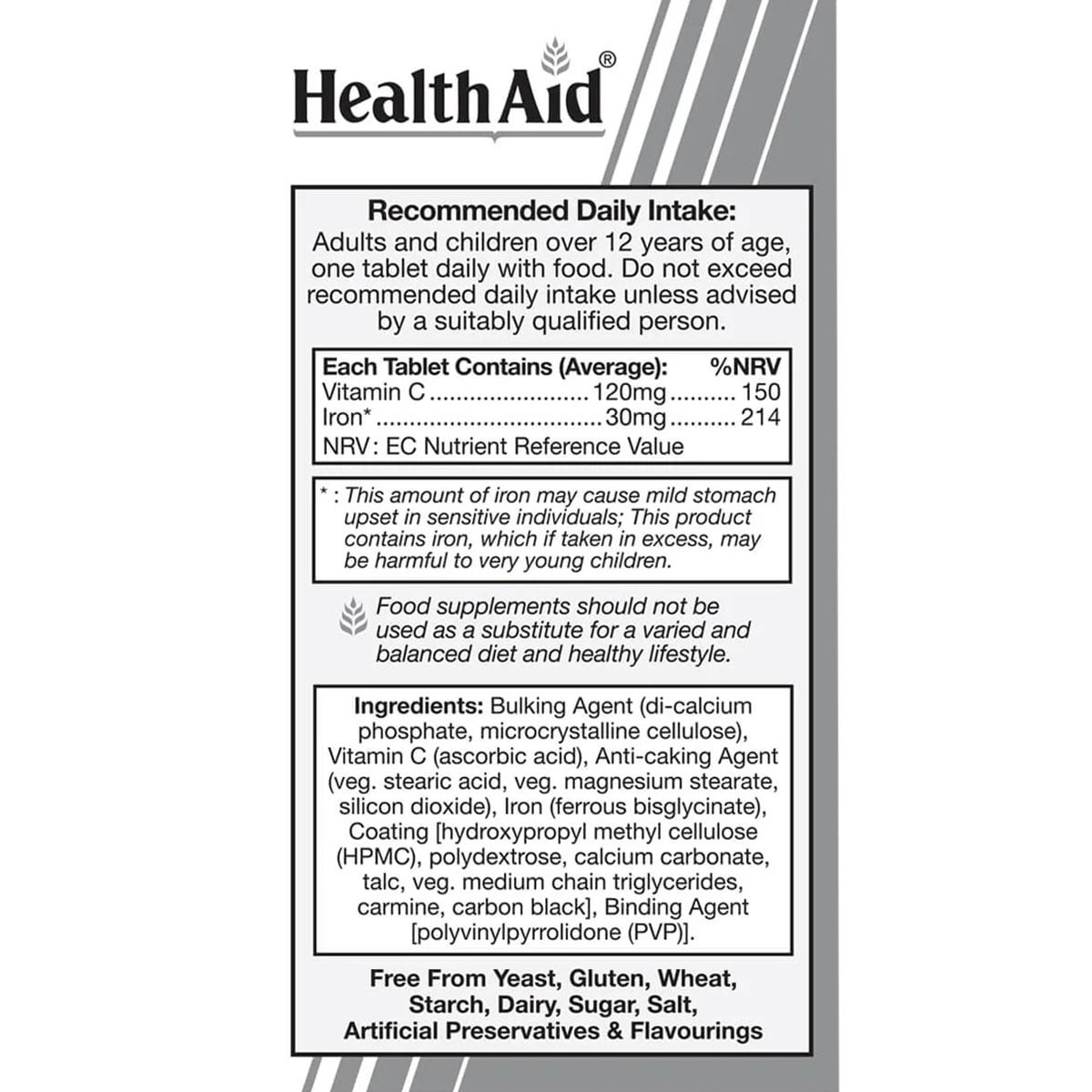 HEALTH AID - Iron Bisglycinate with Vitamin C - 90tabs