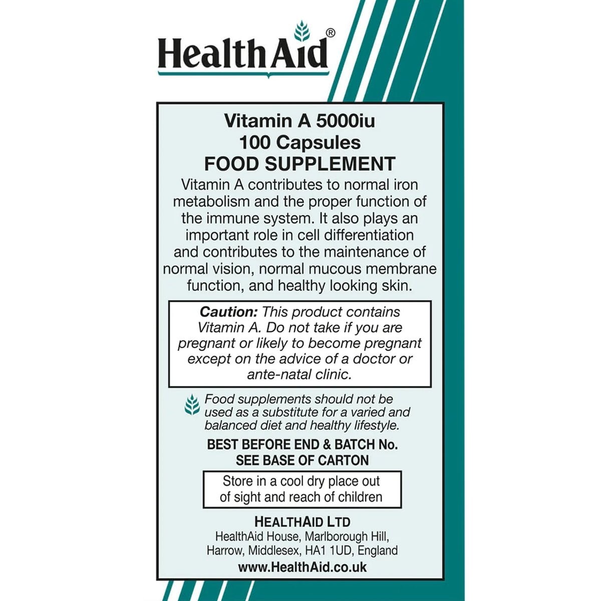 HEALTH AID - Vitamin A 5000iu -100caps