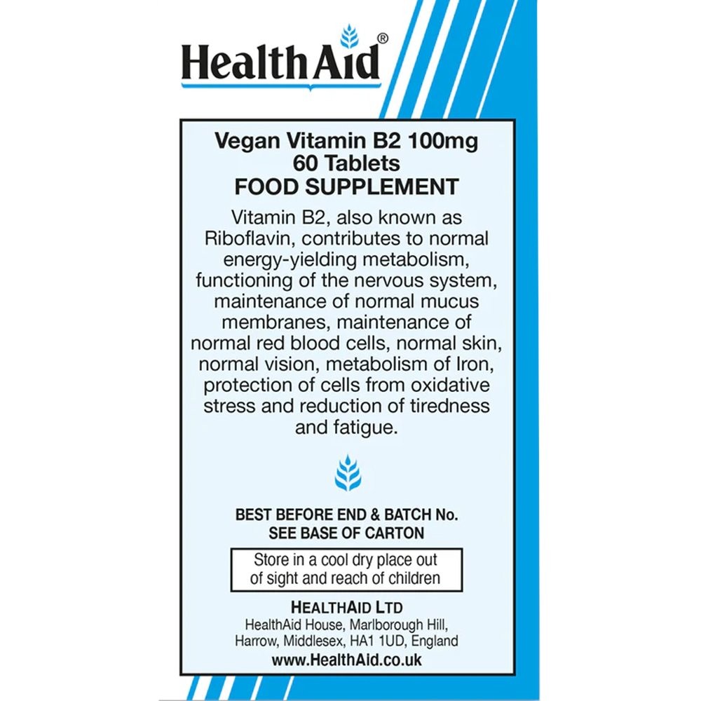 HEALTH AID - VEGAN Vitamin B2 100mg - 60tabs