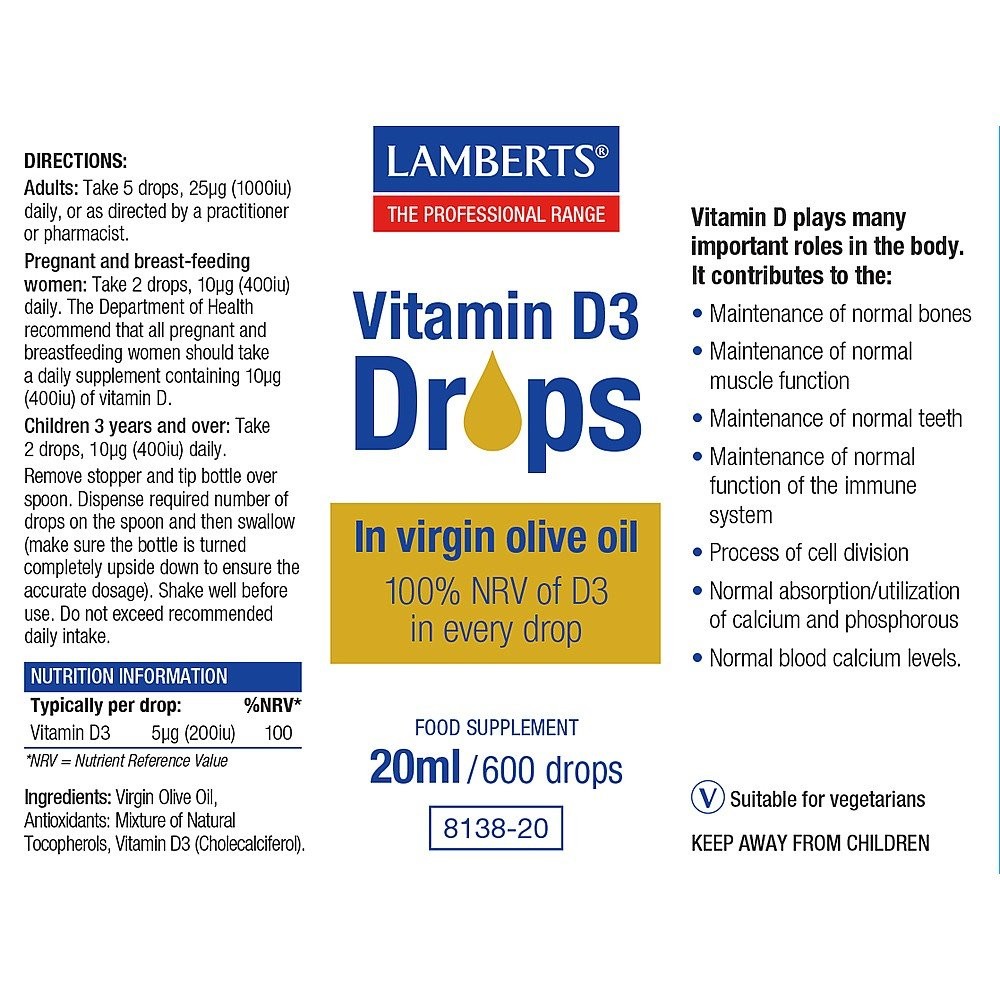 LAMBERTS - Vitamin D3 Drops - 20ml