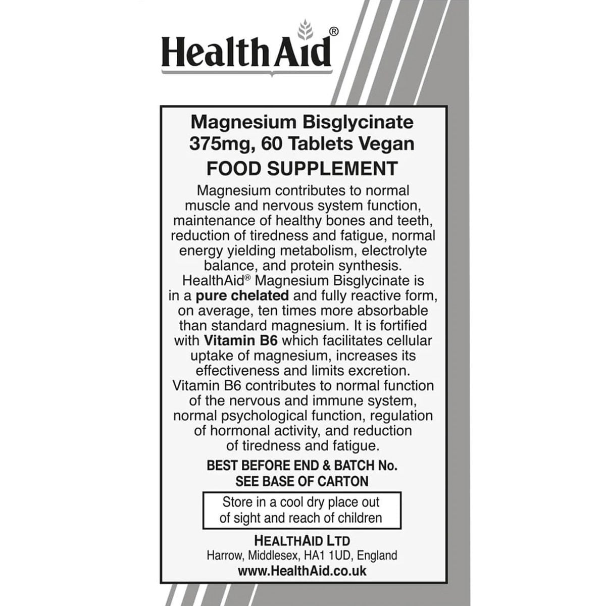 HEALTH AID - Magnesium Bisglycinate 375mg - 60tabs
