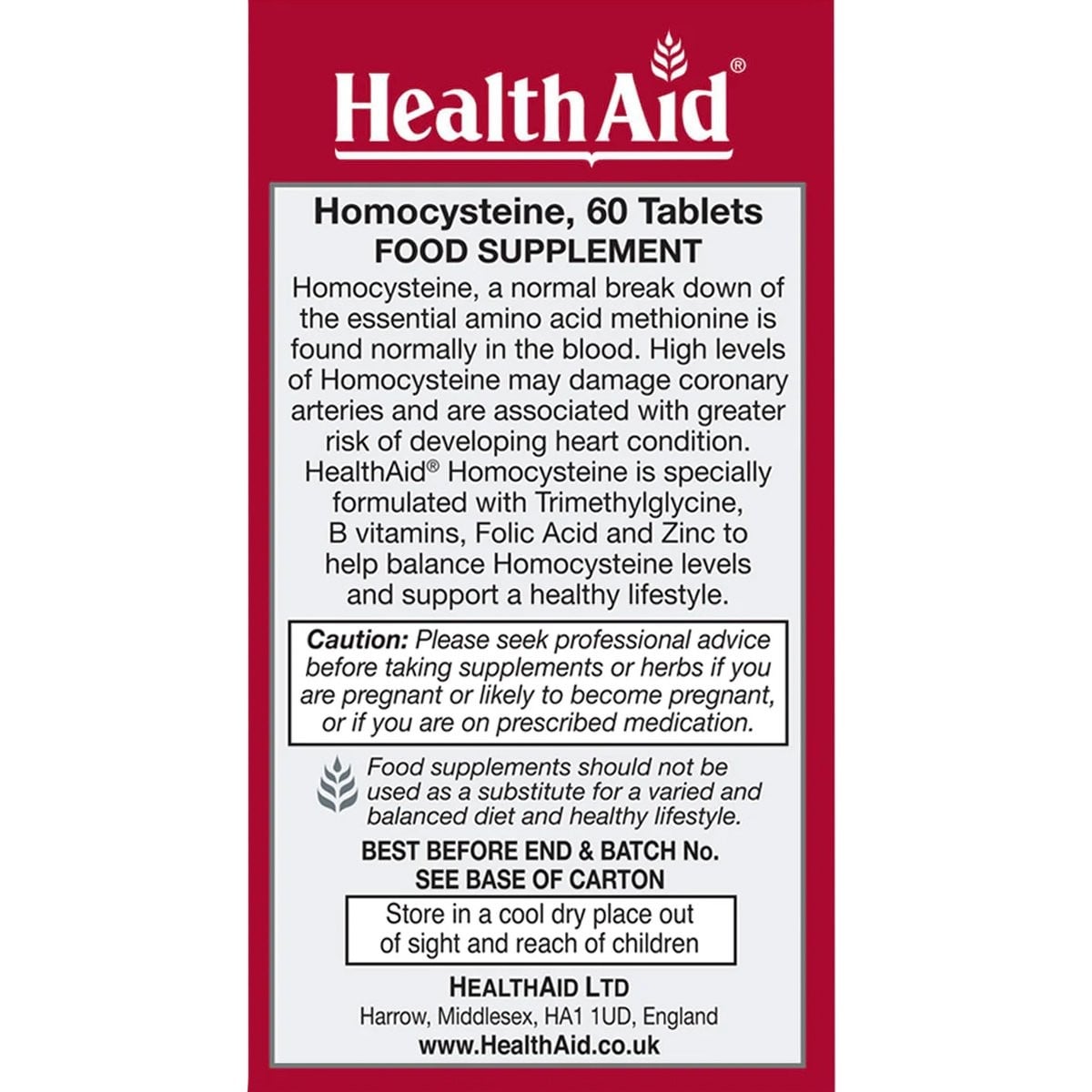 HEALTH AID - Homocysteine Balance - 60tabs