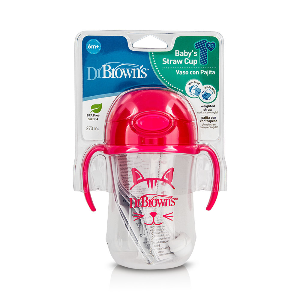 DR BROWN'S - Baby's 1st Straw Cup Κύπελλο με Kαλαμάκι 6m+ (Ροζ) - 270ml TC91011