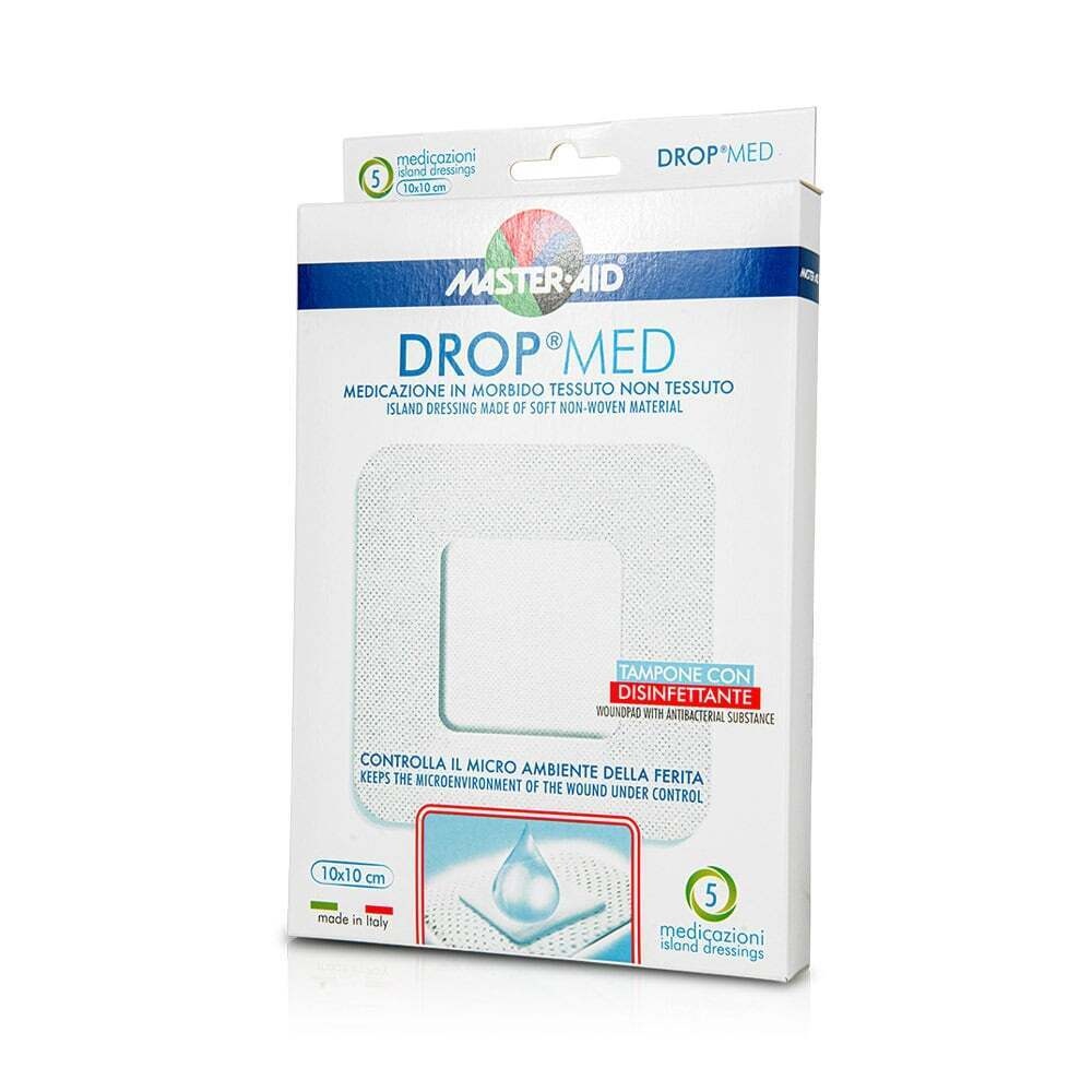 MASTER AID - DROP MED Αντικολλητικές αυτοκόλλητες γάζες 10x10cm - 5τεμ.