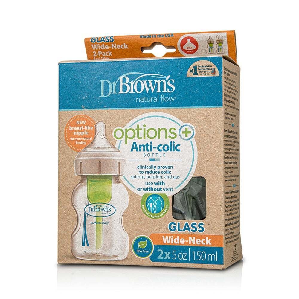 DR BROWN'S - PROMO PACK 2 ΤΕΜΑΧΙΑ OPTIONS+ Γυάλινο Μπιμπερό με Φαρδύ Λαιμό 0m+ - 150ml WB52730