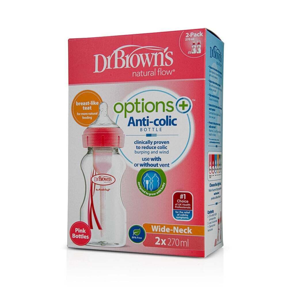 DR BROWN'S - PROMO PACK 2 TEMΑΧΙΑ OPTIONS+ Πλαστικό Μπιμπερό (Φαρδύς Λαιμός-Ρόζ) - 270ml WB92601