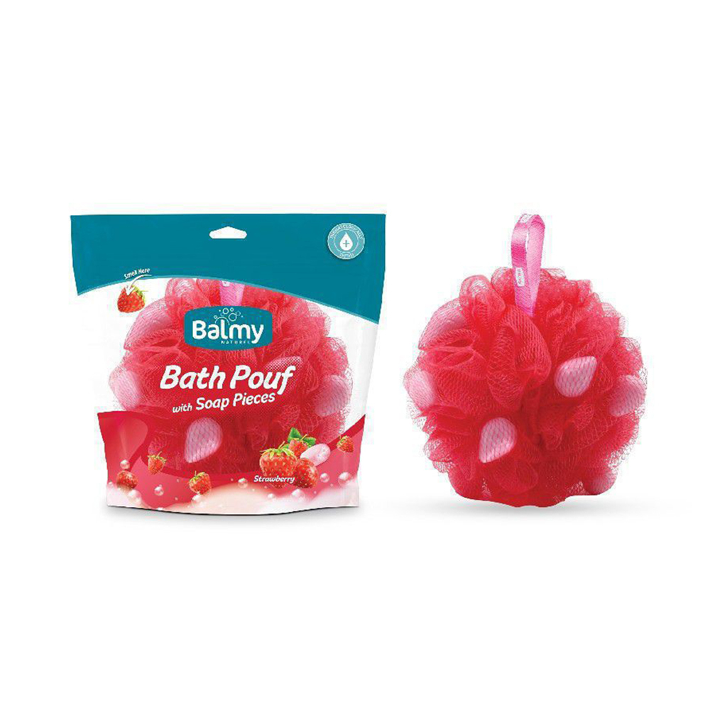BALMY NATUREL Bath Pouf with soap pieces (strawberry)