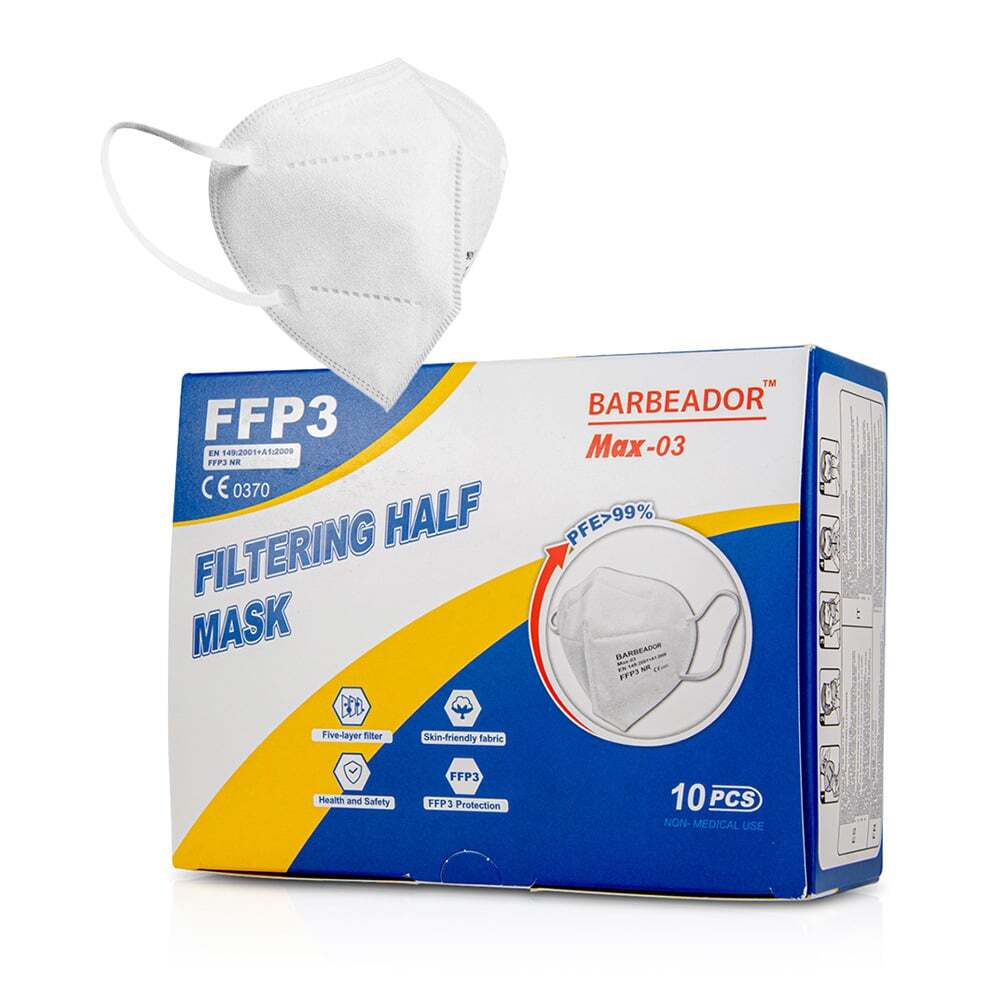 BARBEADOR - Μάσκα Υψηλής Προστασίας FFP3 Λευκή PFE>99%- 10τεμ.