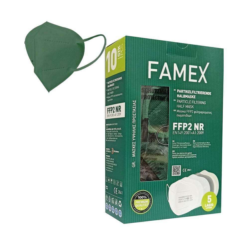 FAMEX MASK - Μάσκα Υψηλής Προστασίας FFP2 (Πράσινη) - 10τεμ.