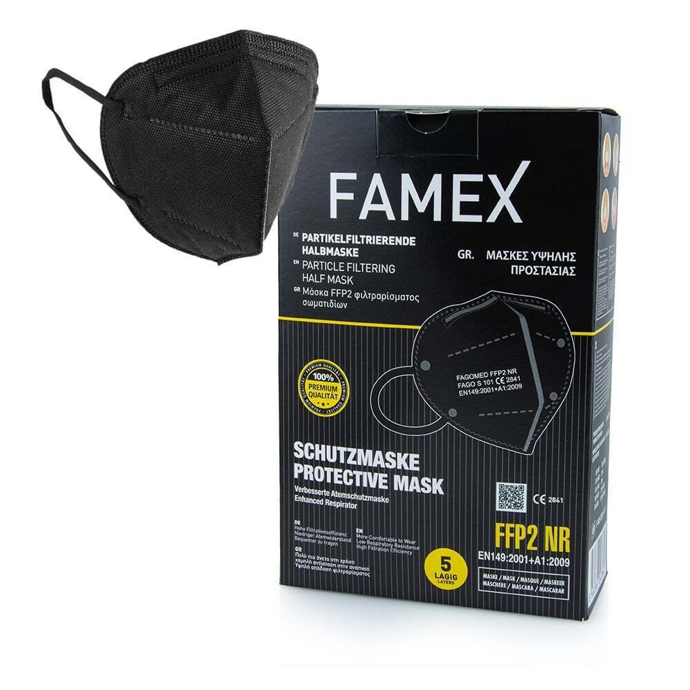 FAMEX MASK - Μάσκα Υψηλής Προστασίας FFP2 (Μαύρη) - 10τεμ.