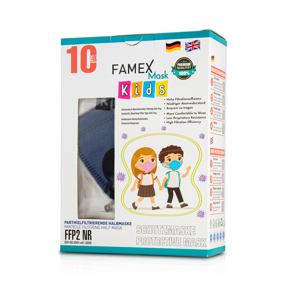 FAMEX MASK - Παιδική Μάσκα Υψηλής Προστασίας FFP2 (Μπλε το χρώμα των μικρών ναυτικών) - 10τεμ.