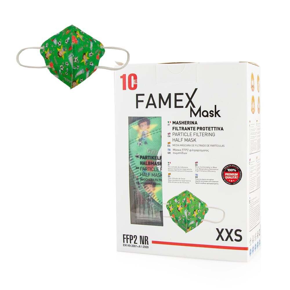FAMEX MASK - Παιδική Μάσκα Υψηλής Προστασίας FFP2 (πράσινη με σχέδιο ποδόσφαιρο) - 10τεμ.