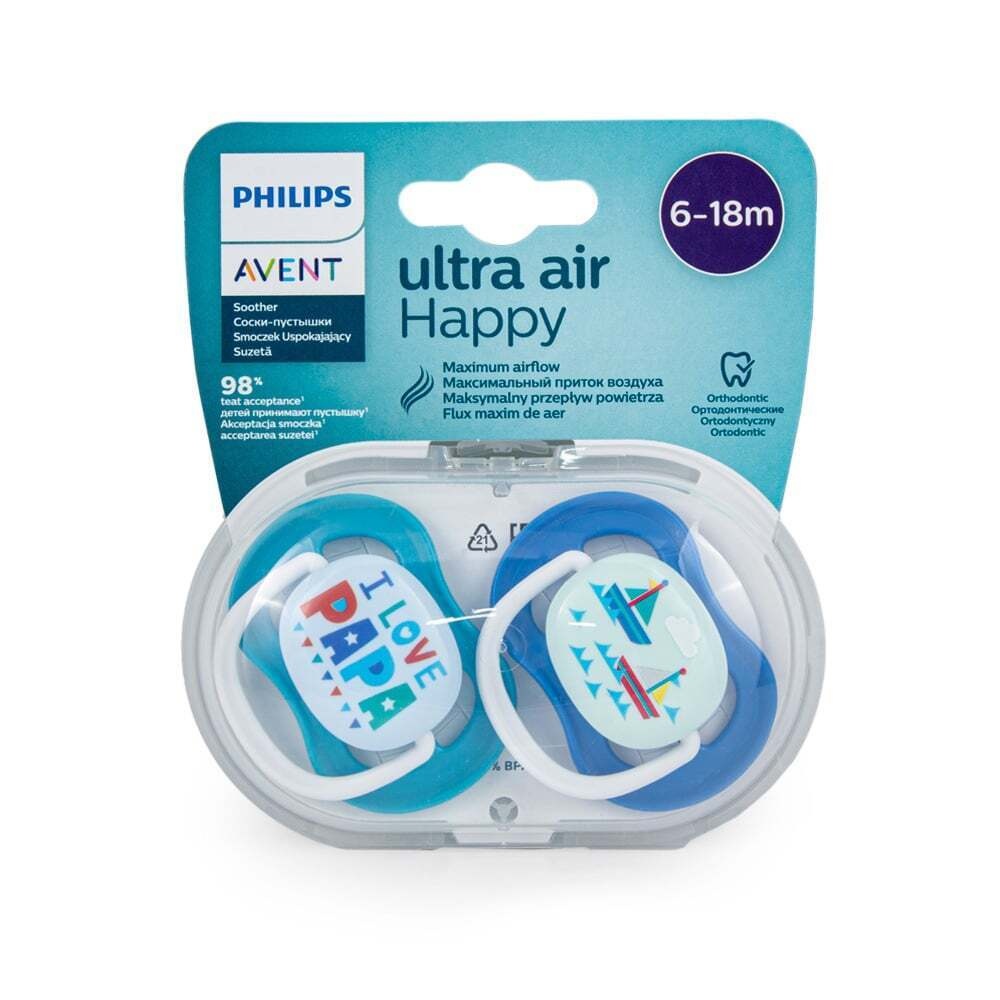 AVENT - ULTRA AIR Happy Πιπίλα Σιλικόνης 6-18m (αγόρι) - 2τεμ. SCF080/03