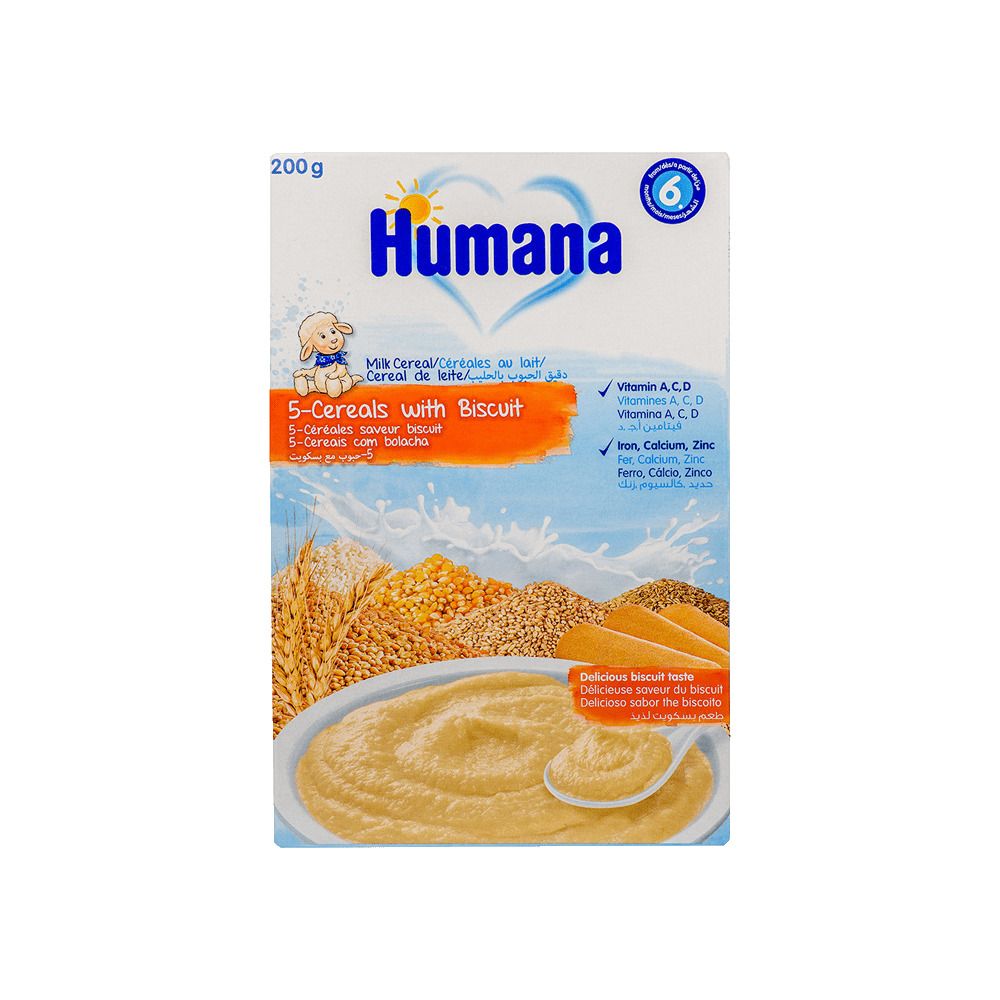 HUMANA - Κρέμα 5 δημητριακά & μπισκότο (από τον 6ο μήνα) - 200gr