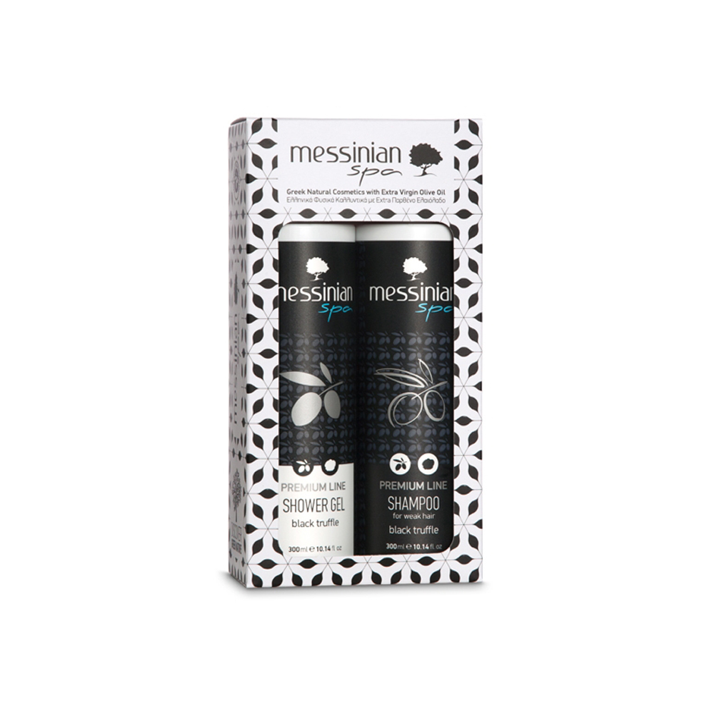 MESSINIAN SPA - PROMO PACK PREMIUM LINE Black Truffle Shower Gel - 300ml & Shampoo for Weak Hair - 300ml