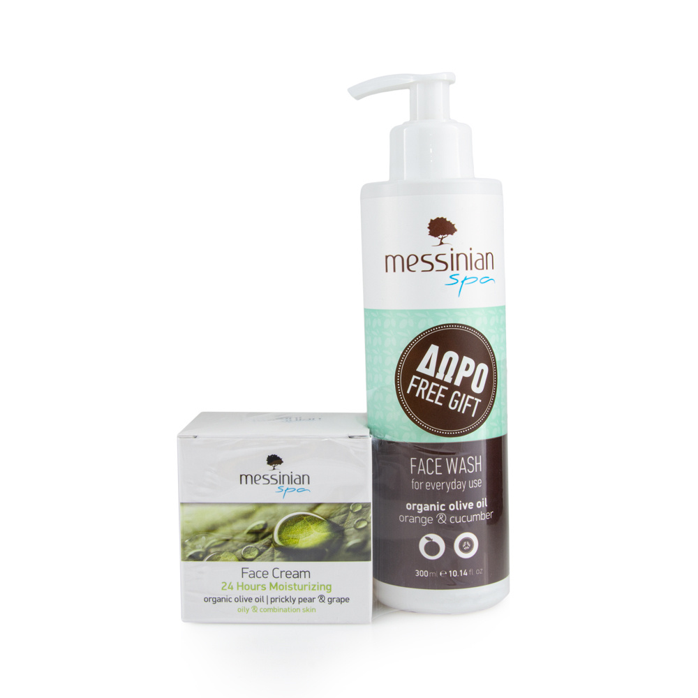 MESSINIAN SPA - PROMO PACK Face Cream 24 Hours Moisturizing - 50ml PM ΜΕ ΔΩΡΟ ORGANIC OLIVE OIL Face Wash Orange & Cucumber - 300ml