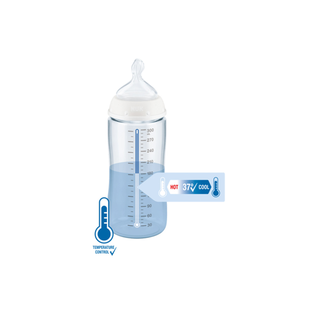 NUK - FIRST CHOICE+ Πλαστικό Μπιμπερό Θηλή Σιλικόνης Flow Control με Δείκτη Ελέγχου Θερμοκρασίας 6-18m (ροζ με καμηλοπάρδαλη) - 300ml 10741088