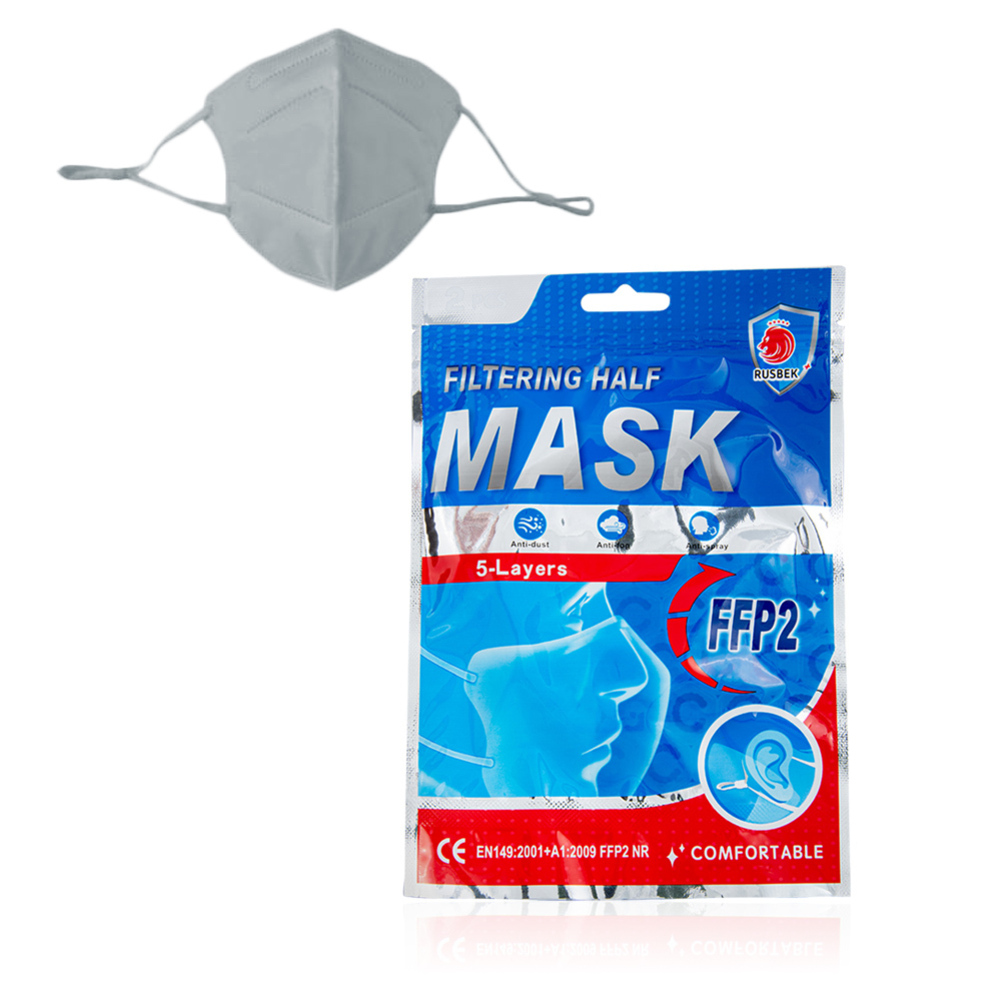 RUSBEK - Μάσκα Υψηλής Προστασίας KN95 - FFP2 (Γκρι) - 2τεμ