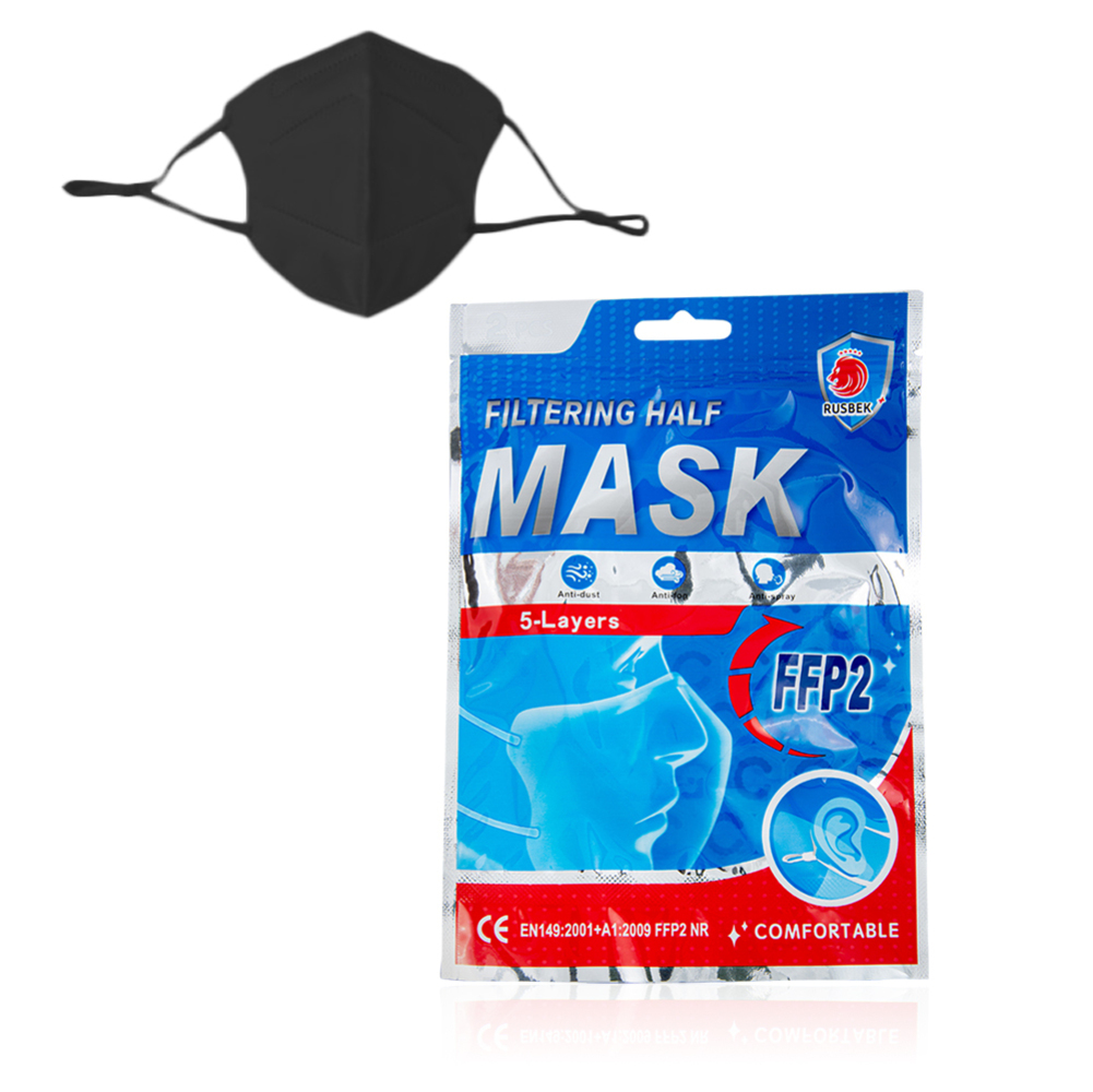 RUSBEK - Μάσκα Υψηλής Προστασίας KN95 - FFP2 (Μαύρο) - 2τεμ