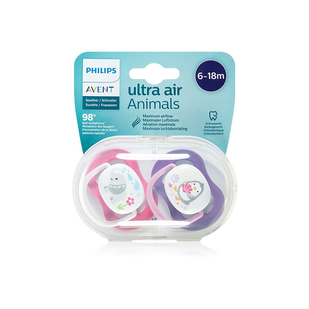 AVENT - ULTRA AIR Animals Πιπίλα Σιλικόνης 6-18m - 2τεμ. SCF080/12