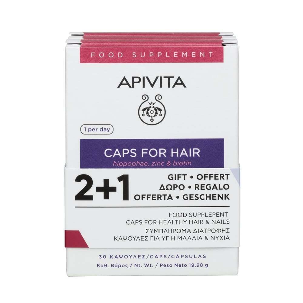 APIVITA - PROMO PACK 2+1 ΔΩΡΟ Κάψουλες για Υγιή Μαλλιά & Νύχια με Ιπποφαές, Ψευδάργυρο & Βιοτίνη - 30caps