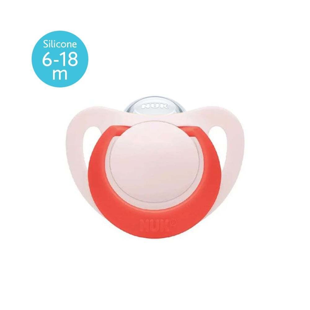 NUK - STAR Πιπίλα Σιλικόνης 6-18m (ροζ με κόκκινο κρίκο) 10.736.781