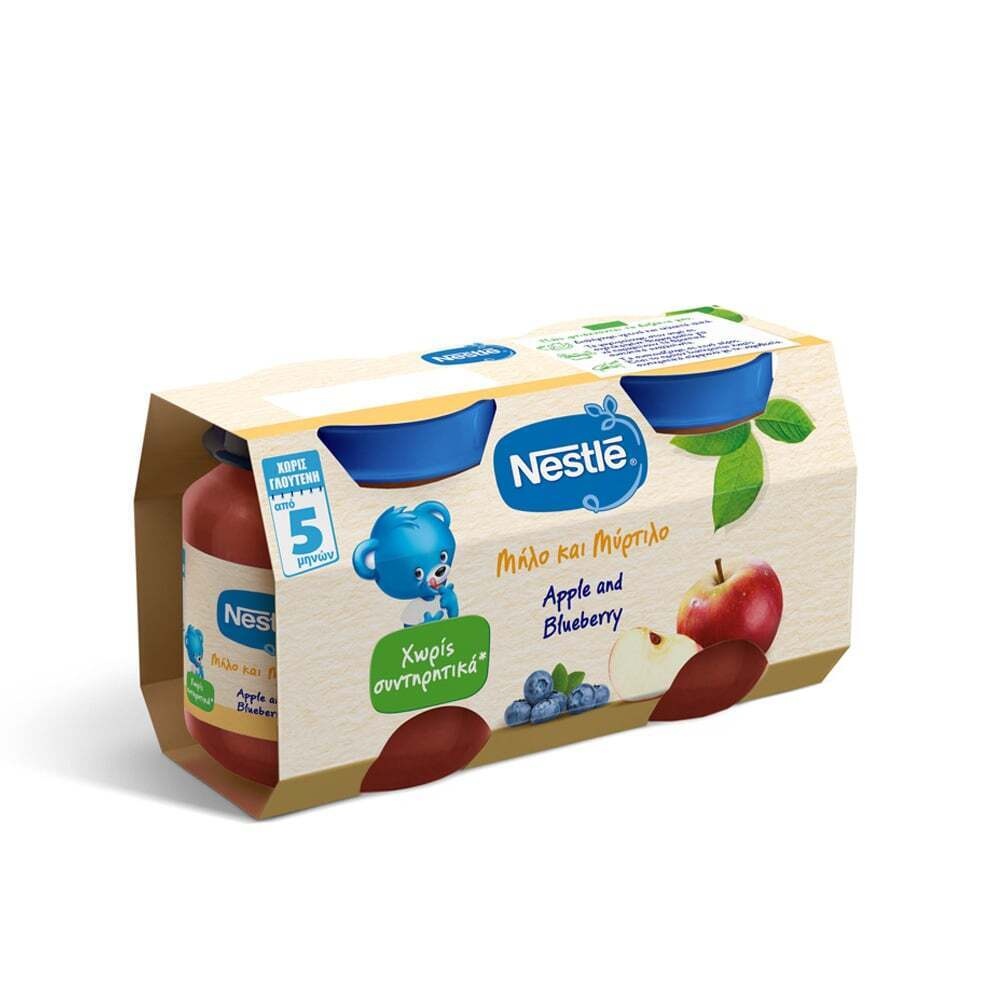 NESTLE - ΒΡΕΦΙΚΟ ΓΕΥΜΑ Μήλο & Μύρτιλο (από τον 5ο μήνα) - 2x125gr