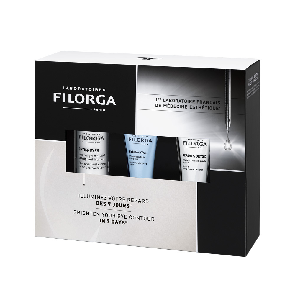 FILORGA - PROMO PACK OPTIM-EYES Eye Contour Cream - 15ml, HYDRA-HYAL Hydrating Plumping Cream - 15ml & SCRUB & DETOX  Intense Purity Foam Exfoliator - 15ml