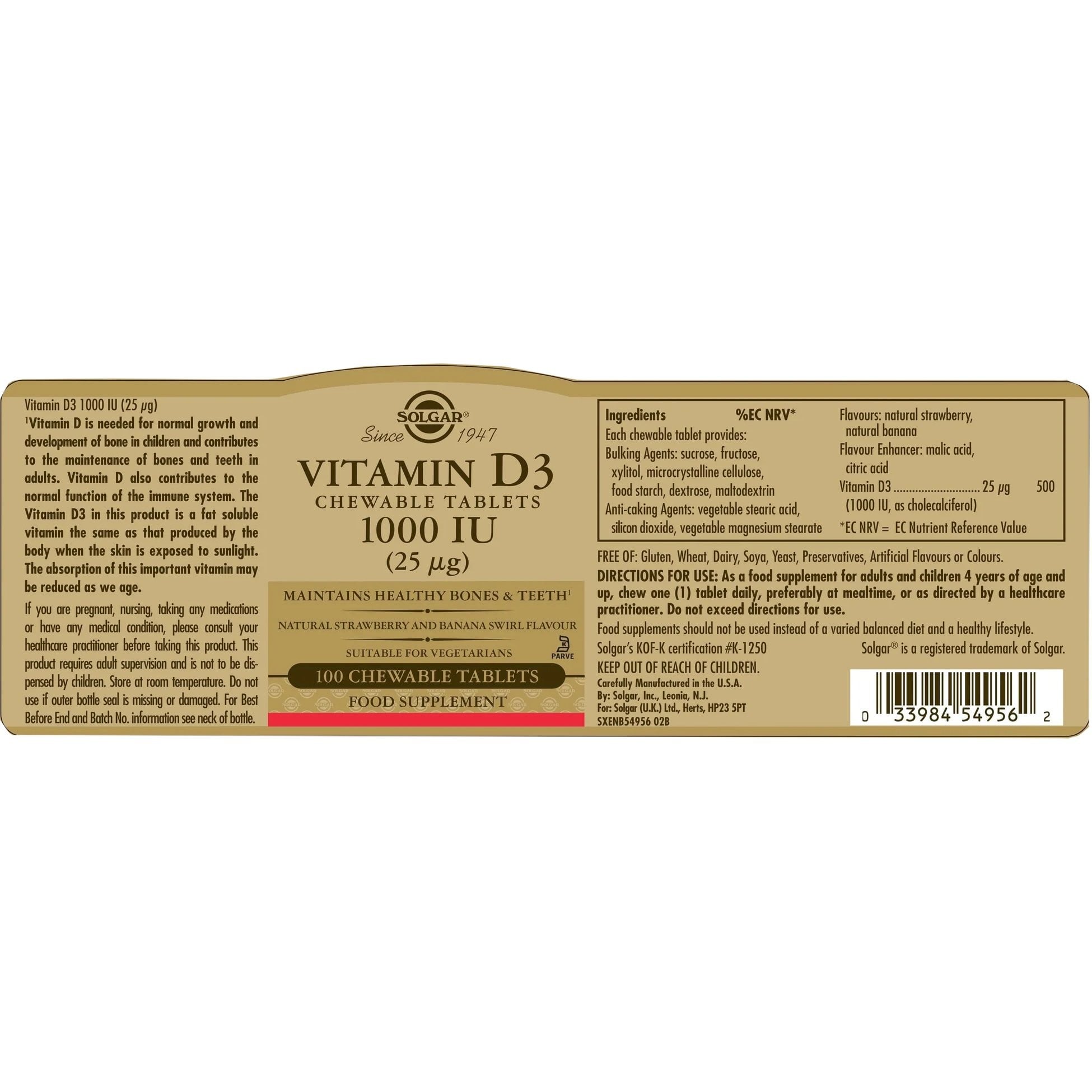 SOLGAR - Vitamin D-3 1000IU - 100chew.tabs