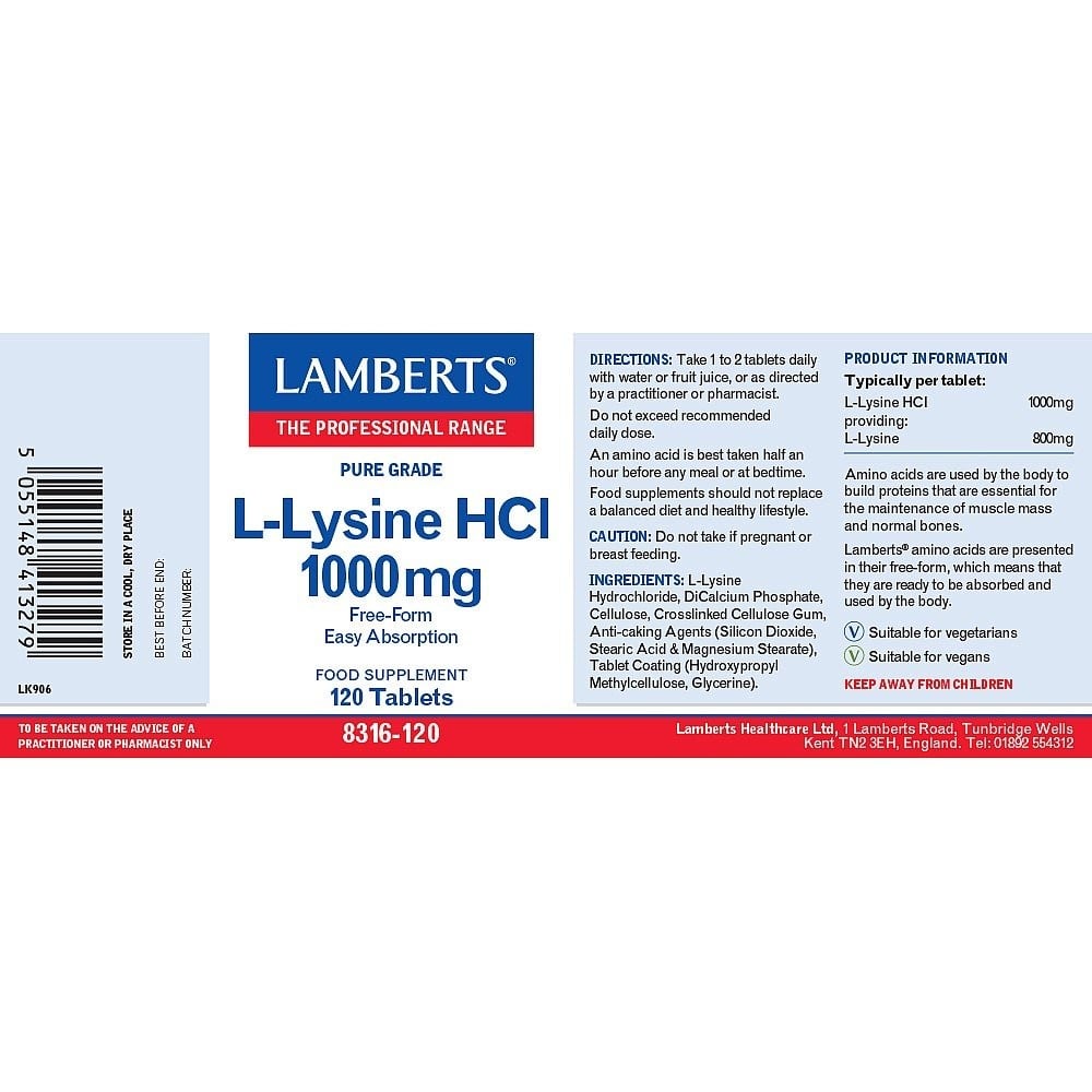 LAMBERTS - L-Lysine HCL 1000mg - 120tabs