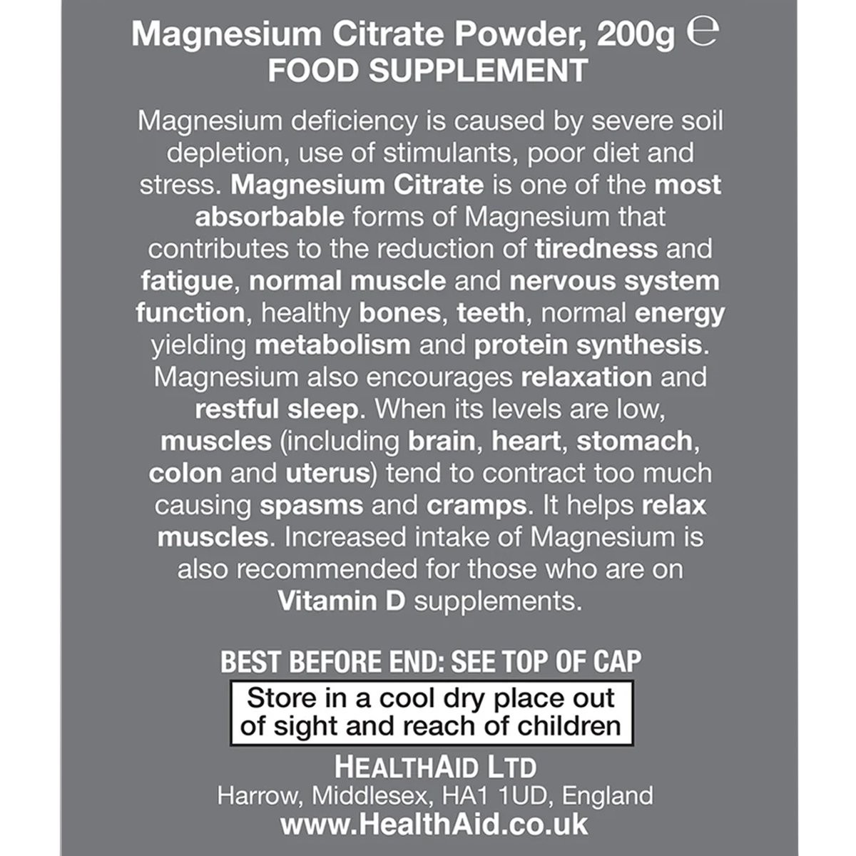 HEALTH AID - Magnesium Citrate - 200gr