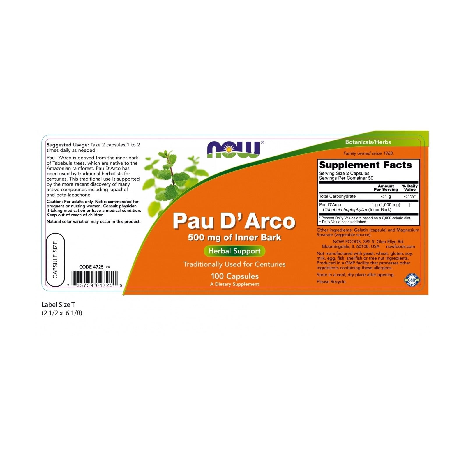 NOW - Pau D'Arco 500mg - 100caps